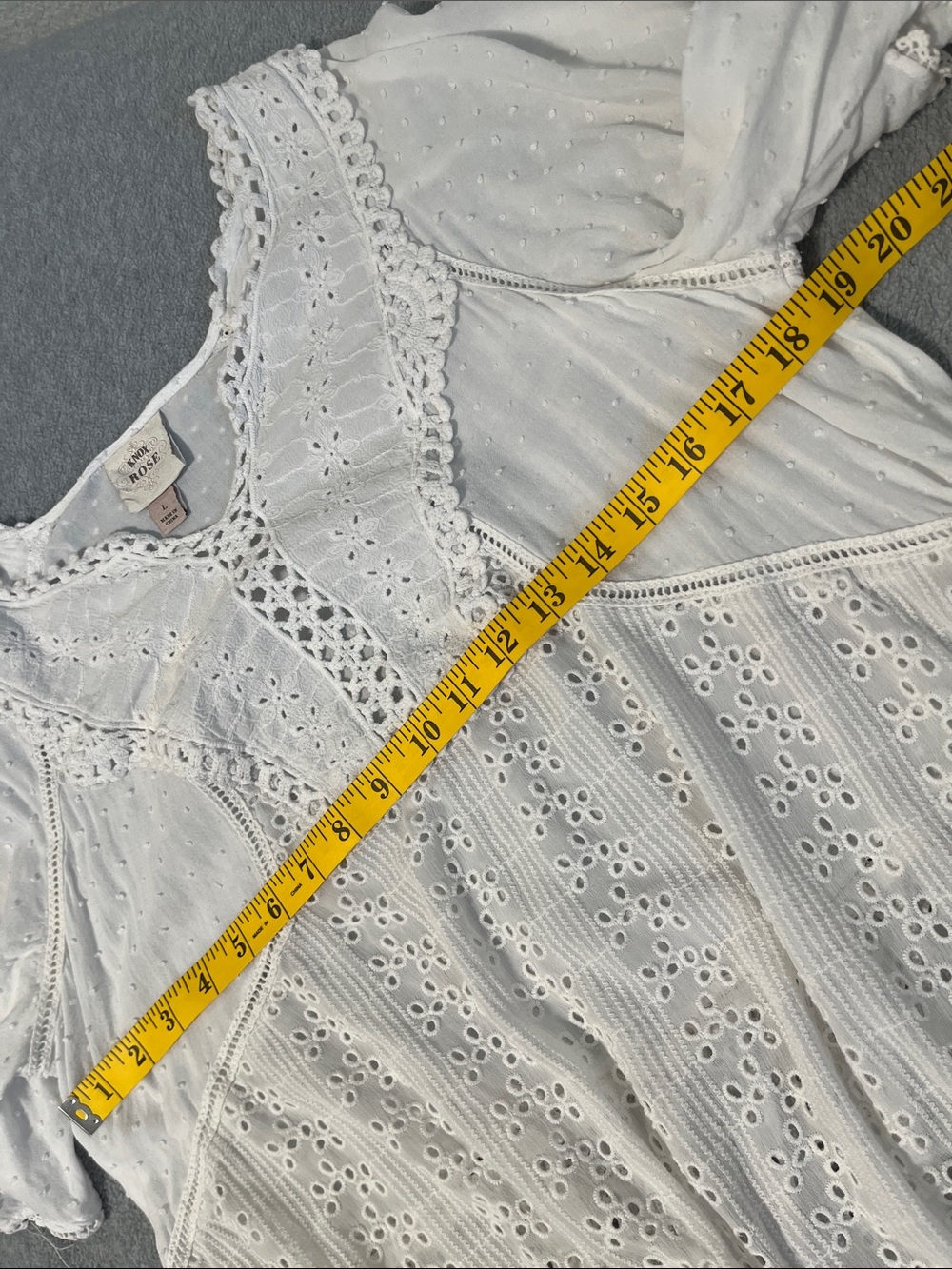Boho White Eyelet Top Large Sheer Flowy Coastal Cottage Beachie - Picture 5 of 11